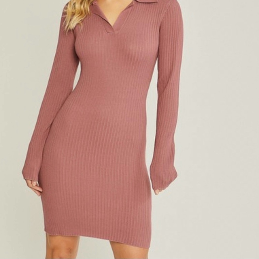 Love Tree Mauve Long Sleeve Ribbed Dress
